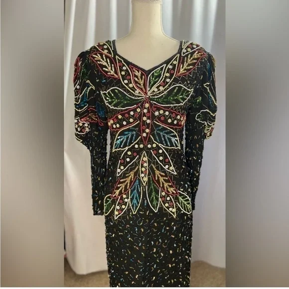 Vintage Beaded Gown, Sequin Dress, size Small / 2 - Picture 2 of 8